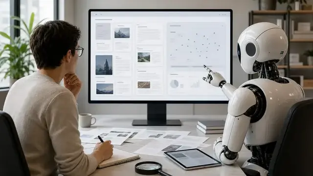 Человек использует ИИ для исследования информации и проверки источников