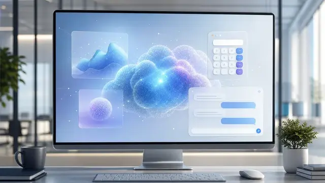 Абстрактная иллюстрация AI-инструмента для офисной работы и экономии ресурсов