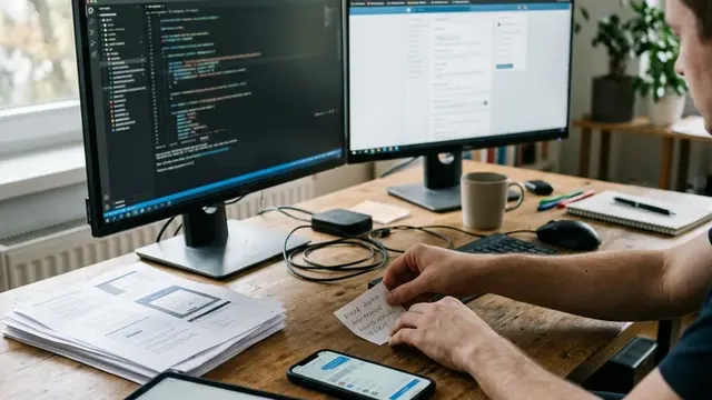Рабочее место с настройкой ИИ-бота для ВКонтакте: инструкция, смартфон и экраны с API