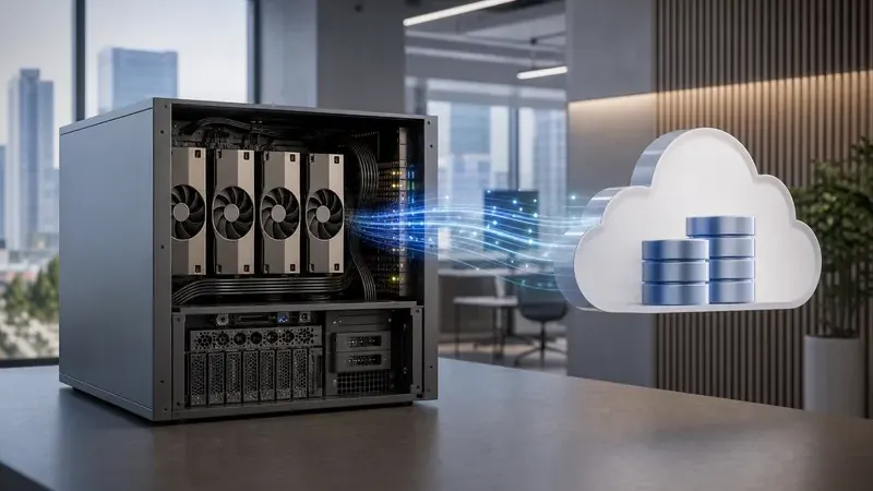 GPU-сервер, связанный с облачным хранилищем для работы ИИ с внутренними данными
