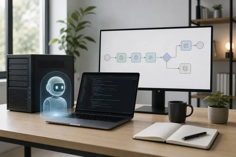 Рабочая схема AI-агента для разработки SaaS на экране ноутбука