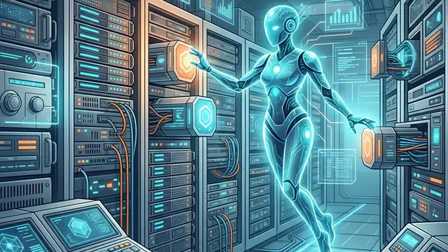 Иллюстрация ИИ-агента, связанного с инструментами, серверами и рабочей инфраструктурой