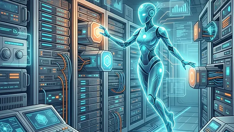 Иллюстрация ИИ-агента, связанного с инструментами, серверами и рабочей инфраструктурой