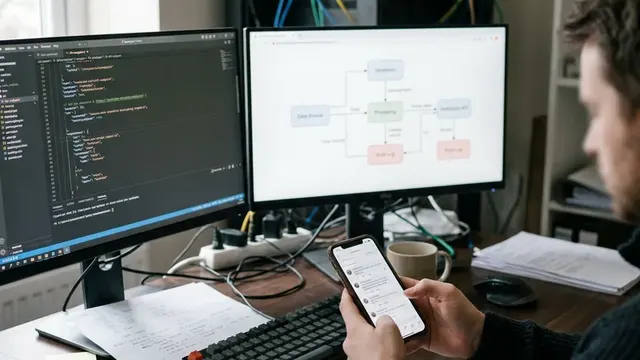 Тестирование ИИ-воркфлоу для ответов на комментарии с компьютером, телефоном и заметками на столе